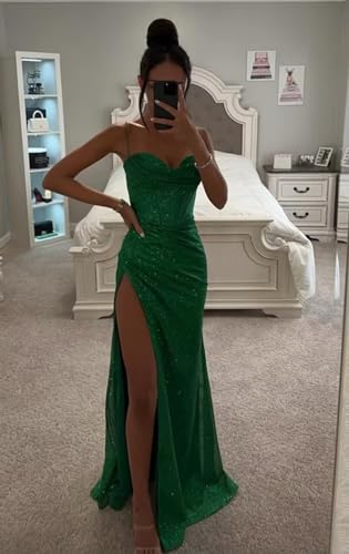 Sequin Prom Dress Sparkly Corset Dress Evening Dresses for Women with Slit3