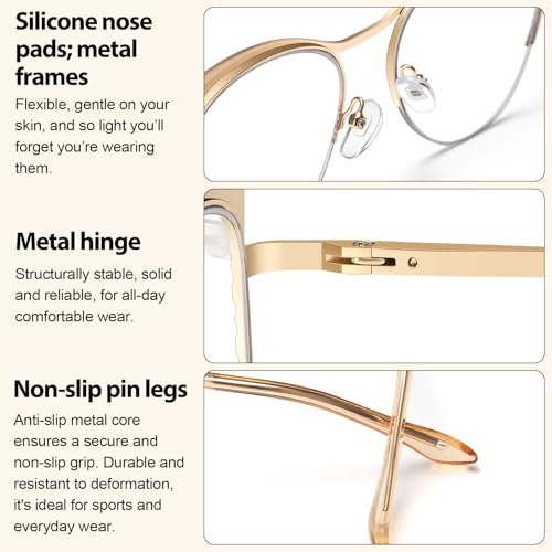 Image of Dollger Blue Light Blocking Glasses for woman Man Metal Half Cat eye glassees frame Clear Lens Computer Eyewear