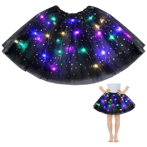 AYBUY Tüllrock Damen LED Tütü Kinder, Tutu mit Futter, Kinder Teenager Tutu Party für Weihnachten Verkleidung Karneval Halloween Geburtstag Party Halloween, 30CM (Schwarz)