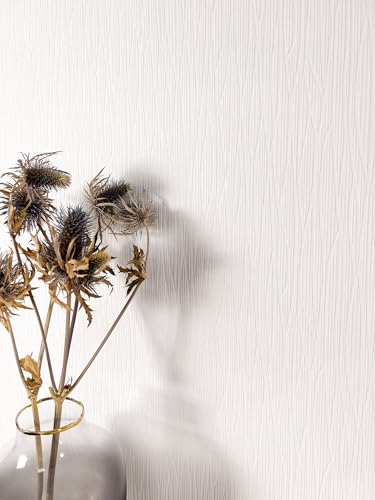 Newroom, carta da parati, in tessuto non tessuto, linea universale moderna, bianco, strisce, tinta unita, monocromatica, con struttura a strisce, incluso il manuale del tappezziere