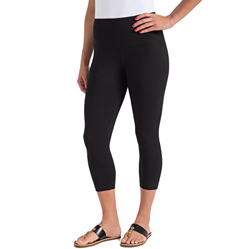 Lysse Women's Tummy Control Shaping Cotton Capri Leggings,Black,L