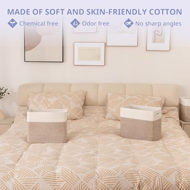 OIAHOMY Storage baskets for Shelf, Toy Storage Basket, Collapsible Storage Bins, Blanket Basket Living Room, Closet Storage for Bedroom, 15 x 9.8 x 11.8 Inches-Pack of 2-Brown, FSB-H-P-02