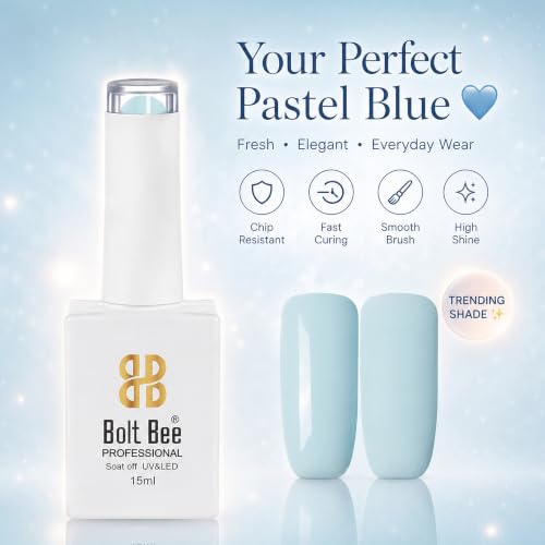 Image of Bolt Bee pastel Blue Color Gel Nail Polish Soak Off UV Gel 15ML DIY at Home Manicure Salon Nail Art