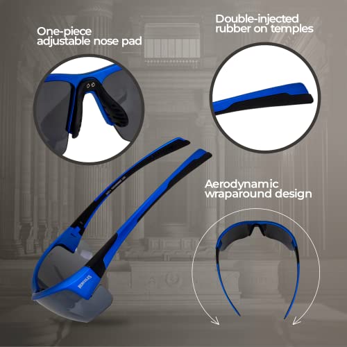Global Vision Eyewear Hercules 7 Women' S Golf Tennis Sports Ansi Z87.1 Safety Sunglasses Blue Frame With Flash Mirror Lenses #TOP1