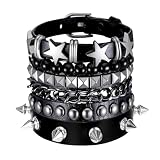 KNUIUYY Pulsera de Cuero Punk Unisex 4 Piezas, Brazalete Gótico con Tachuelas, Accesorio para Halloween pulseras ajustables de la década de 80, para fiestas de