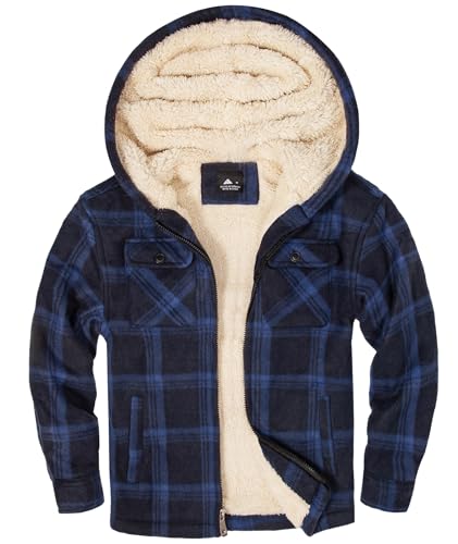 Image of V VALANCH Boys Flannel Jacket Hooded Fleece Lined Zip-up Hoodies Plaid Coat for Kids