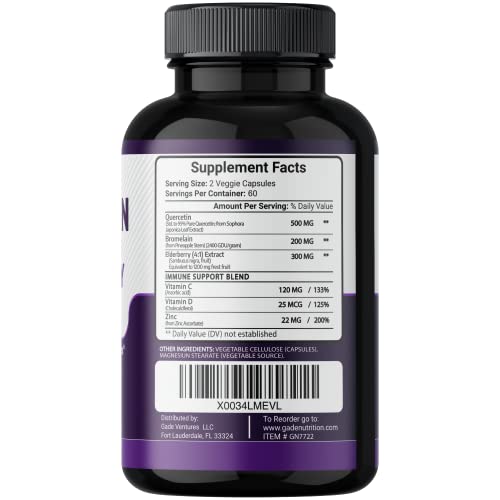 Quercetin With Vitamin C And Zinc - Elderberry - Quercetin 500Mg - Quercetin With Bromelain - Zinc Quercetin - Vitamin D3 - 6 In 1 Daily Immune Support, Non-Gmo, Gluten-Free - Sambucus Supplement -Usa #TOP1