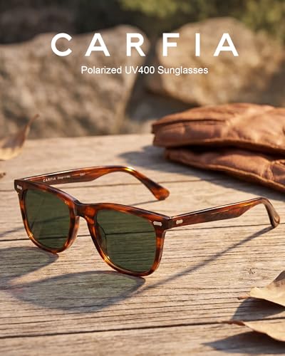 Image of CARFIA Thick Polarized Sunglasses for Men UV400 Protection, Retro Square Hand-crafted Acetate Driving Shades CA5356