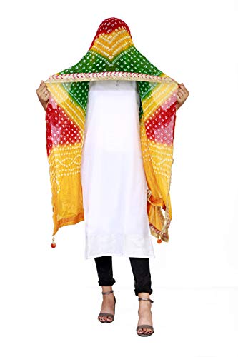 Women's Art Silk Dupatta (Sk2_Yellow, Green & Red_X-Large)3