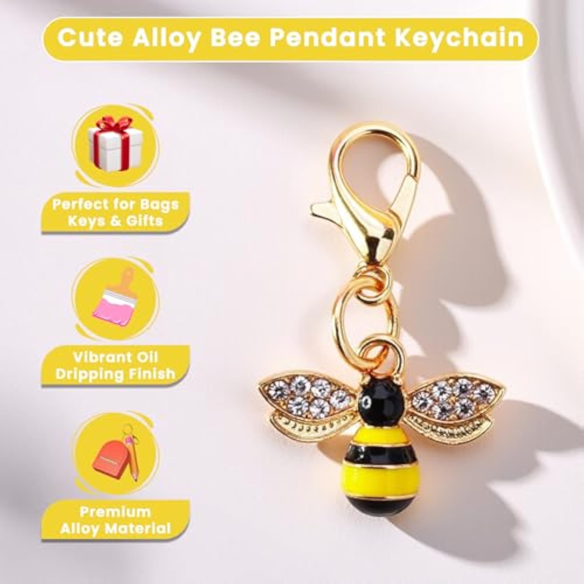 3pcs Bee Bag Charms with Lobster Clasp, Keyring Pendant