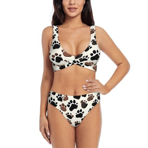 Maillot de bain 2 pièces idéal pour la plage à imprimé pattes de chien