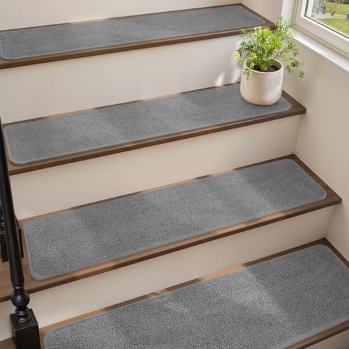 PADOOR Stair Treads for Wooden Steps, 15PC Peel and Stick Stair Treads Non Slip Indoor, Ultra Soft Stair Runners Residue Free, Washable Stair Carpet Treads for Kids and Dogs 8