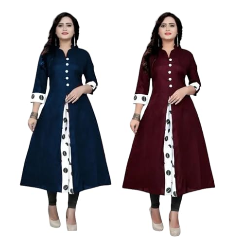Image of Womens Cotton Blend Anarkali Kurta|Cotton Anarkali Kurtis|Anarkali Kurtis for Women|Selfie Kurtis for Women|Selfie Kurti(Pack of 2)