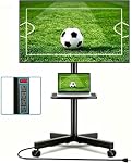 Rfiver Mobile TV Stand pour 23-60 pouces LCD LED Téléviseurs à écran plat/curvé jusqu'à 88 Lbs, Roulement TV Support avec plateau réglable & Tilt, support de plancher portable sur roues (noir, avec sortie d'alimentation)