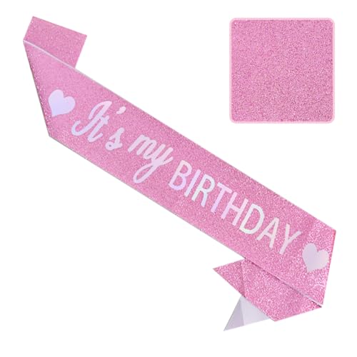 Image of Vuzvuv It's My Birthday Birthday Sash, Glitter Birthday Sash with Foil Letters Birthday Party Decor for Women, Girls