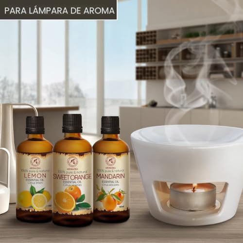 Miniatura 2 de Set De Aceites Esenciales 3x100ml - Aceite Limón - Aceite Naranja - Aceite Mandarina - Aceites Para Difusor - Aromalamp - Humidificador - Lámpara Aromática - Cuidado Des Uñas