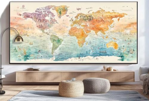 Peinture diamant 5D carte du monde grand format 50x120cm pour loisir