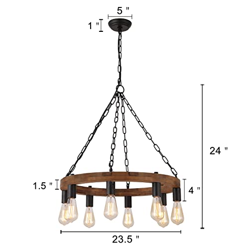 Round-Wagon-Wheel-Chandelier-Dining-Room-8-Light-Rustic-Farmhouse-Pendant-Lighting-Fixture-for-Kitchen-Island-C0151 Round Wagon Wheel Chandelier Dining Room 8 Light Rustic Farmhouse Pendant Lighting Fixture for Kitchen Island C0151