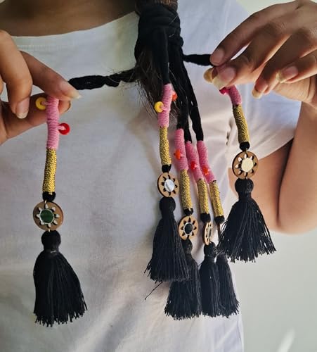 Image of Zippy Flora Handmade Boho Parandi / Paranda Traditional Hair Accessory for Women & Girls | Ethnic Braided Hair Tassels, Choti Hair Extension, Decorative Braid Jewelry for Festive & Wedding Hairstyles (Neelima Black)
