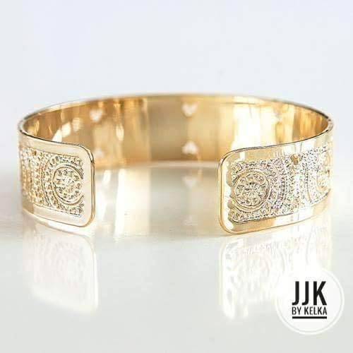 Gold Cuff Bracelet, Textured Gold Cuff, Dotted Design, Fashion Jewelry, Stylish Cuff, Jewelry For Women, Handmade In Israel - Image 2