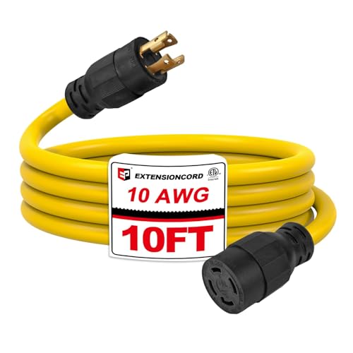 EP 10 Ft 30-Amp Generator Extension Cord, 4-Prong 125/250V 7500W NEMA L14-30P/R, 10 Gauge SJTW...