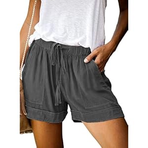 comefohome Shorts Womens UK Summer Drawstring Cotton Elastic Waist Solid Color Casual Shorts with Pockets