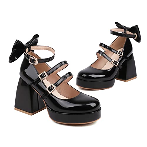 MRKEWUNEY Fashion Womens Platform Heels Mary Janes with Bow2