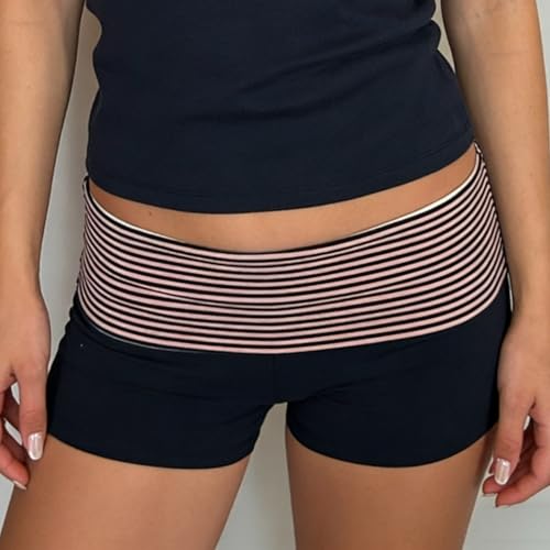 Image of KMBANGI Womens Fold Over Shorts Elastic Waist Y2k Lounge Shorts Foldover Cute Pajama Micro Bottoms Mini Shorts Sleepwear