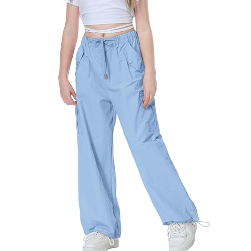 Image of Rolanko Parachute Pants for Girls Y2K Cargo Trousers with Pockets Harajuku Jogger Pants Kids 4-14 Years