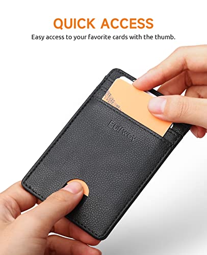Image of Buffway Mens Slim Wallet, Minimalist Thin Front Pocket Leather Credit Card Holder with RFID Blocking for Work Travel | Minimalist