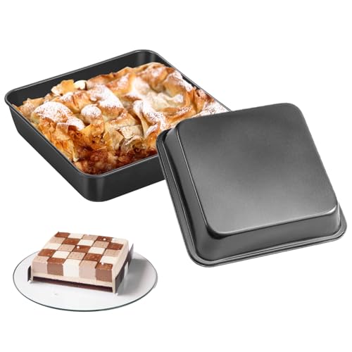 SoeUyd 2 Piezas Moldes Cuadrados para Hornear, Molde de Horno Cuadrado, Platos Cuadrados con Revestimiento Antiadherente, para Hornear Postres, Dulces Caseros Al Horno, Moldes para Brownies