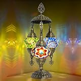 MOZAIST 3 Globe Turkish Mosaic Handmade Table Lamp, Moroccan Boho Decor Desk Light, Tiffany Style Vi