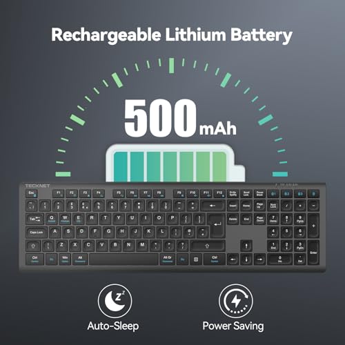 TECKNET Wireless Keyboard, Rechargeable 2.4GHz USB Bluetooth Keyboard for 4 Multi Devices, Ultra Slim Full Size UK Layout Keyboards for Computer, Laptop, Tablet, Desktop, Phone (Grey Black) - Image 5