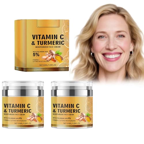 Vitamina C y crema de cúrcuma, removedor de manchas oscuras, crema hidratante antiedad con colágeno, aloe vera, blanqueamiento y aclaramiento para rostro y cuerpo (2 unidades)