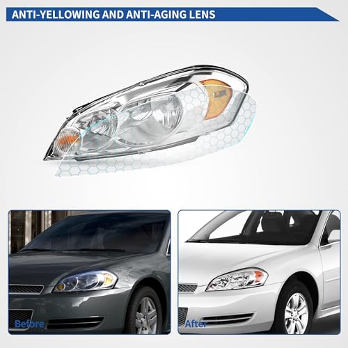 Image of OEDRO Headlights Assembly Compatible with 2006-2013 Chevy Impala /2014-2016 Impala Limited /2006 2007 Monte Carlo Headlamp Chrome Housing Clear Lens Amber Reflector