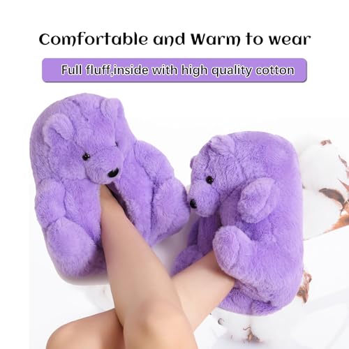 Image of Women's Funny Teddy Bear Slippers,Cute Slippers for Women,Fuzzy Indoor House Slipper,Fluffy Cartoon Bedroom Slipper,Birthday Gifts for Women,Men,Ladies,Girls