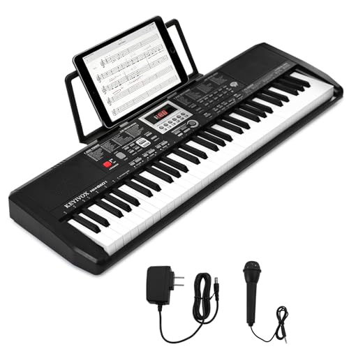 KEYIVOX 61-Key Electronic Keyboard Piano for Beginners with 200 Tones & Rhythms, Microphone,...