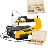 Elektrische Dekupiersäge (180 W), 550–1650 U/min, 0–45° verstellbare Arbeitsfläche, flexible Welle, Fußpedal und Arbeitsleuchte, Aluminiumlegierung, für Holzbearbeitung und Heimwerkerprojekte