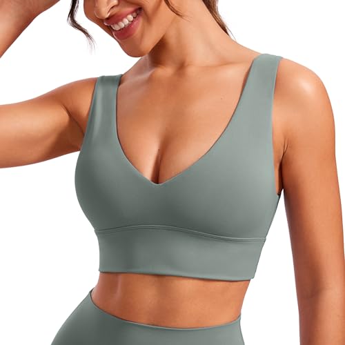 Image of CRZ YOGA Butterluxe V Neck Longline Sports Bra | Light Support, Removable Pads, Yoga, Extremely Soft, U Back, Wide Straps, for Women
