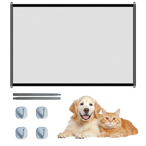 Treppenschutzgitter Ausziehbar,Tierschutzgitter,Türschutzgitter Ohne Bohren,Türgitter Hunde,Hundeschutzgitter,Kindergitter,Treppenschutzrollo,Hundetürgitter für Treppen,Flure,Küchen,Drinnen(110x72 cm)