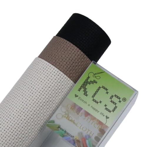 Image of KCS 3 pc of 15 inch x 18 inch(38cmx45cm) 14 Count Cross Stitch Cotton Aida Cloth Needlework Rolled Fabric Box,14CT,Ecru+Coffee+Black