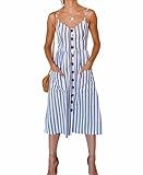 Salimdy Women's Summer Dresses Floral Boho Spaghetti Strap Button Down Swing Midi Beach Dress with Pockets Black S