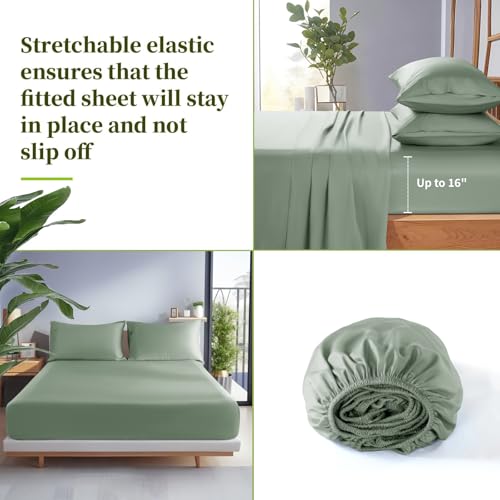 Shilucheng 100% Viscose Derived from Bamboo_ Sheets Queen Size 6pcs - Ultra Cooling & Silky Soft Bed Sheets, 16" Deep Pocket, Perfect for Hot Sleepers, Hotel Bedding Sheets (Sea Glass)
