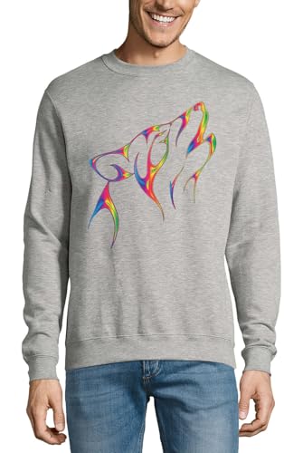 Pull en coton gris avec motif loup tribal coloré pour homme
