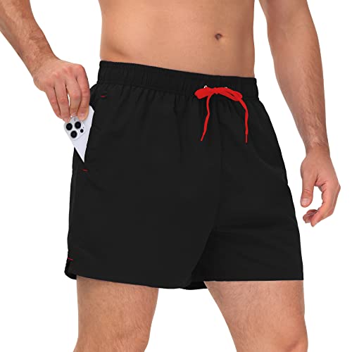 LK LEKUNI Bañador Hombre Pantalones Cortos Hombre de Surf Shorts Impermeables Bañadores Cortos Deporte Bermudas Pantalones de Natación Playa,Negro 5XL