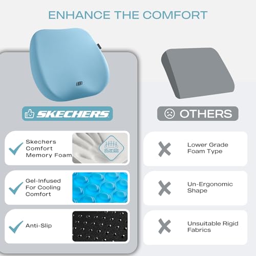Image of Skechers Seat Cushion Premium Gel & Memory Foam-Office Chair Cushion for Tailbone Pain Relief,Butt Pillow for Office Chair,Car seat Cushion,Long Sitting Office Workers,and Car Drivers,Blue