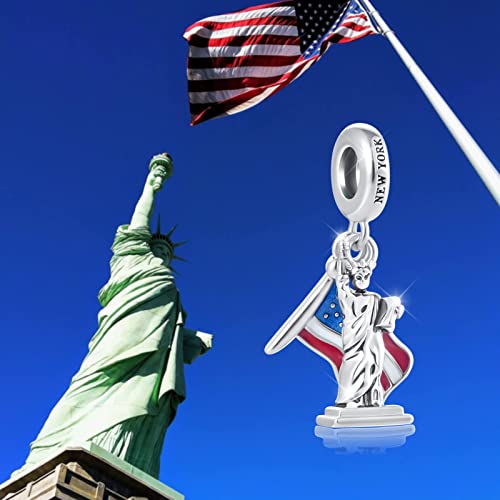 Qeensekc American Usa Flag & Statue Of Liberty Pendant Charm Love Motherland Patriotic Proud Bead For Pandora Bracelet #TOP4