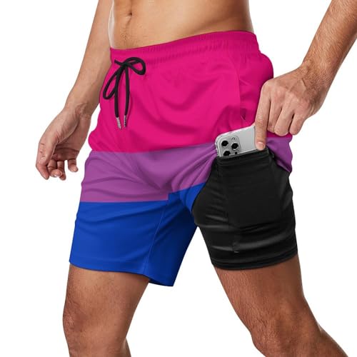 Supdreamc Men's Swim Trunks Quick Dry Swimwear Bisexual Pride Flag Stripes Board Shorts Beach Pants Quick Dry for Teens Boys Home Beach Party Surf Pool