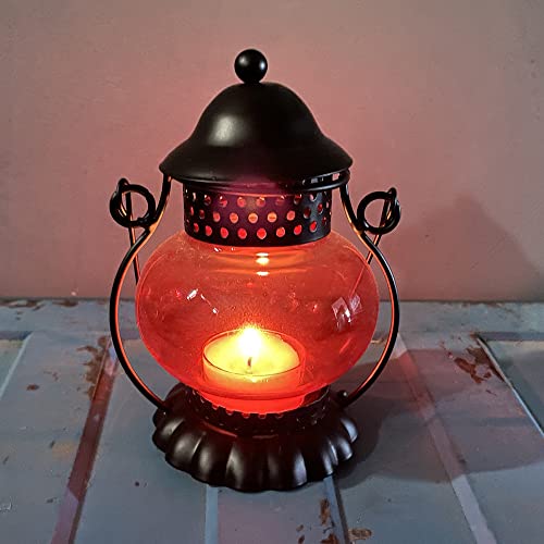 Hallwayee Vintage Style Candle Holder Lantern Classic Light Decoration Tea Light Steel Candle Holder Light Lovely Lamp For Party Holidays Home Wedding Decor (Red) #TOP4