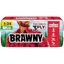 Brawny Tear-A-Square 3-Ply Paper Towels, 8 Triple Rolls = 24 Regular Rolls, Strong, Absorbent, and Durable with 3 Sheet Sizes Quarter, Half, Full